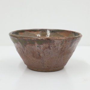 Handmade Clay Stoneware Bowl Dish Earthenware Drip Glaze Green Brown 5.25" Wide